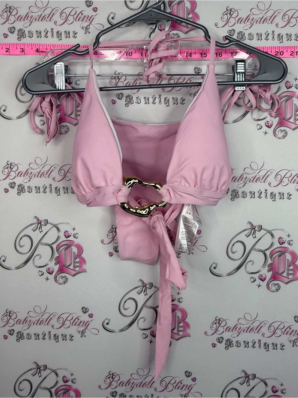 SHEIN bikini 2 piece set NEW WITH TAGS Pink Ring-Accent Triangle Bikini Top